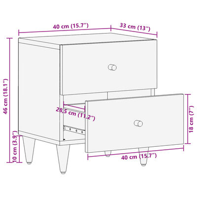 vidaXL Κομοδίνα 2 τεμ. 40 x 33 x 46 εκ. από Μασίφ Ξύλο Μάνγκο