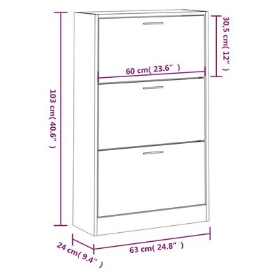 vidaXL Παπουτσοθήκη Λευκή 63x24x103 εκ. από Επεξεργασμένο Ξύλο