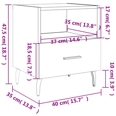 vidaXL Κομοδίνα 2 τεμ. Μαύρα 40 x 35 x 47,5 εκ. από Επεξεργασμένο Ξύλο