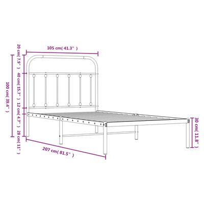 vidaXL Πλαίσιο Κρεβατιού με Κεφαλάρι Μαύρο 100 x 200 εκ. Μεταλλικό