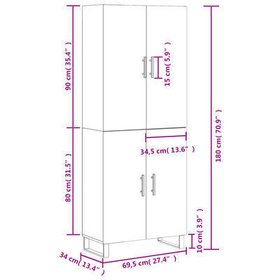 vidaXL Ντουλάπι Γκρι Σκυροδέματος 69,5x34x180 εκ. Επεξεργασμένο Ξύλο