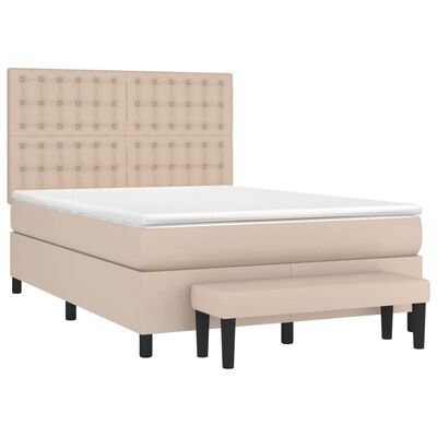 vidaXL Κρεβάτι Boxspring με Στρώμα Καπουτσίνο 140x190εκ.από Συνθ.Δέρμα