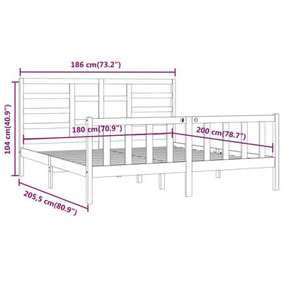 vidaXL Πλαίσιο Κρεβατιού 180 x 200 εκ. Μασίφ Ξύλο Super King Size