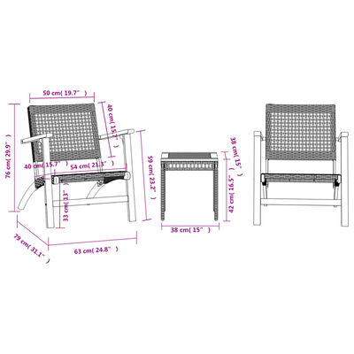 vidaXL Σετ Επίπλων Bistro 3 τεμ. Μπεζ Ρατάν/Μασίφ Ξύλο Ακακίας