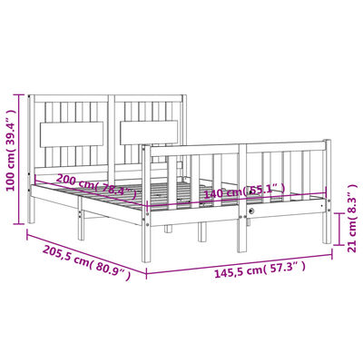 vidaXL Πλαίσιο Κρεβατιού με Κεφαλάρι 140x200 εκ. από Μασίφ Ξύλο