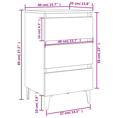 vidaXL Κομοδίνο Γκρι Sonoma 40 x 35 x 69 εκ. με Μεταλλικά Πόδια