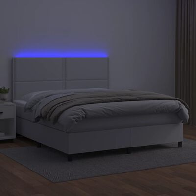 vidaXL Κρεβάτι Boxspring με Στρώμα & LED Λευκό 180x200 εκ. Συνθ. Δέρμα