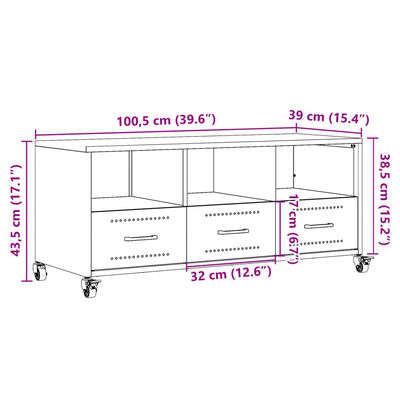 vidaXL Έπιπλο Τηλεόρασης Λαδί 100,5x39x43,5 εκ. Ατσάλι Ψυχρής Έλασης