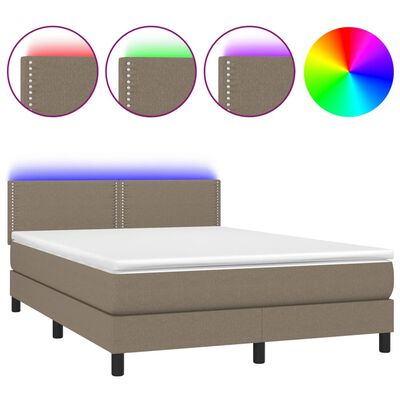 vidaXL Κρεβάτι Boxspring με Στρώμα & LED Taupe 140x190 εκ. Υφασμάτινο