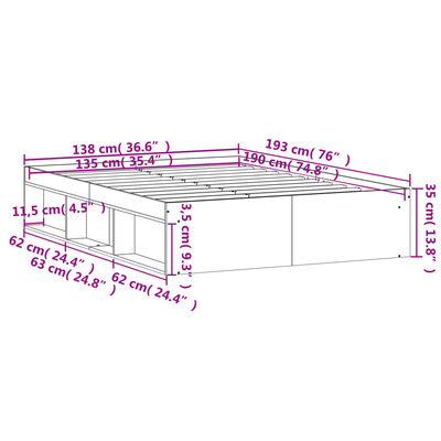 vidaXL Πλαίσιο Κρεβατιού Γκρι Σκυροδέματος 135x190 εκ. Double