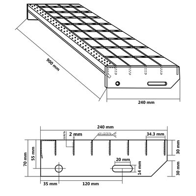 vidaXL Σκαλοπάτια από Σχάρα 90x24x7 εκ. από Γαλβανισμένο Χάλυβα