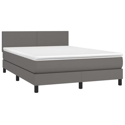 vidaXL Κρεβάτι Boxspring με Στρώμα & LED Γκρι 140x200 εκ. Συνθ. Δέρμα