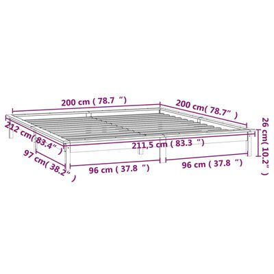 vidaXL Πλαίσιο Κρεβατιού με LED Μελί 200 x 200 εκ. από Μασίφ Ξύλο