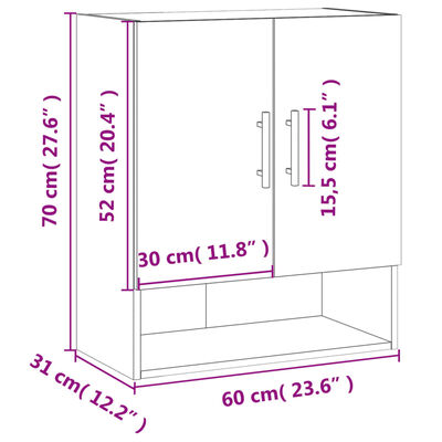 vidaXL Ντουλάπι Τοίχου Καφέ Δρυς 60x31x70 εκ. Επεξεργασμένο Ξύλο