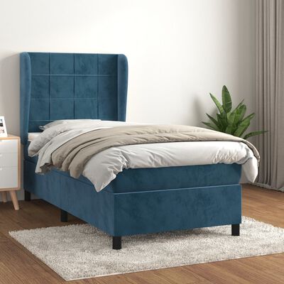 vidaXL Κρεβάτι Boxspring με Στρώμα Σκούρο Μπλε 90x190 εκ. Βελούδινο