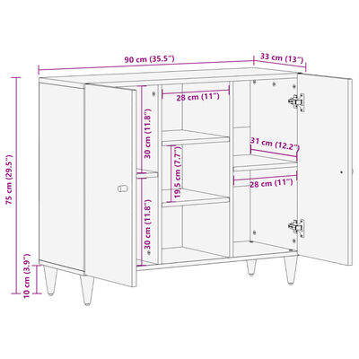 vidaXL Βοηθητικό Ντουλάπι 90 x 33 x 75 εκ. από Μασίφ Ξύλο Μάνγκο