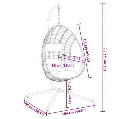 vidaXL Πολυθρόνα Egg Κρεμαστή με Βάση Taupe Συνθ. Ρατάν / Ατσάλι