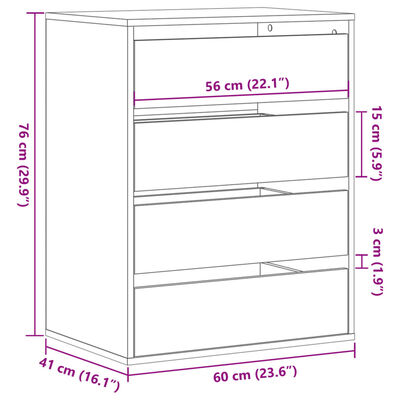 vidaXL Συρταριέρα Καφέ Δρυς 60x41x76 εκ. από Επεξεργ. Ξύλο