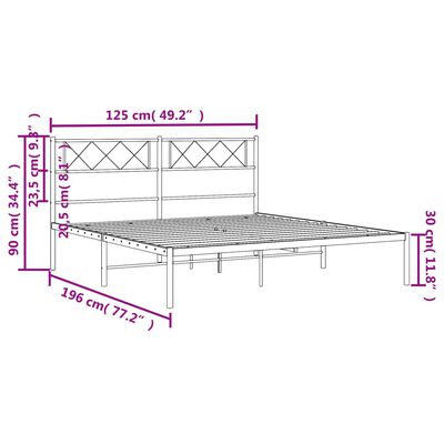 vidaXL Πλαίσιο Κρεβατιού με Κεφαλάρι Μαύρο 120 x 190 εκ. Μεταλλικό