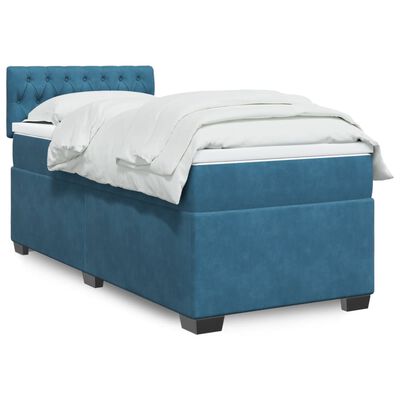 vidaXL Κρεβάτι Boxspring με Στρώμα Μπλε 90x190 εκ. Βελούδινο