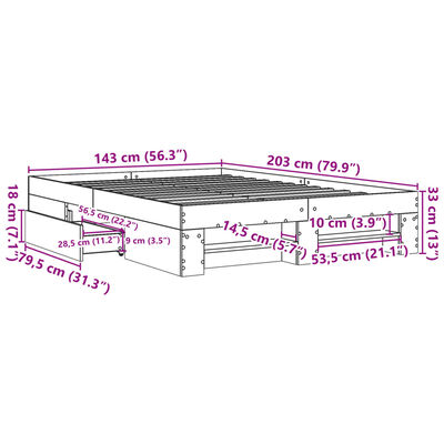 vidaXL Πλαίσιο Κρεβατιού Γκρι Sonoma 140x200 εκ. Επεξεργασμένο Ξύλο