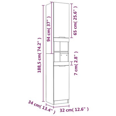 vidaXL Ντουλάπι Μπάνιου Sonoma Δρυς 32x34x188,5 εκ. Επεξεργ. Ξύλο