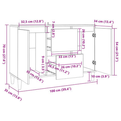 vidaXL Μπουφές Γκρι Σκυροδέματος 101x35x70 εκ. από Επεξεργασμένο Ξύλο