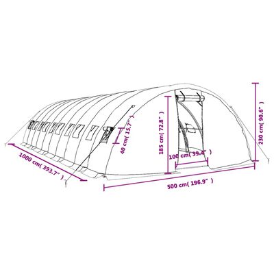 vidaXL Θερμοκήπιο Πράσινο 50 μ² 10 x 5 x 2,3 μ. με Ατσάλινο Πλαίσιο