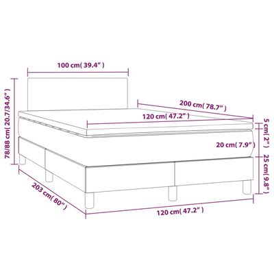 vidaXL Κρεβάτι Boxspring με Στρώμα & LED Γκρι 120x200 εκ. Συνθ. Δέρμα