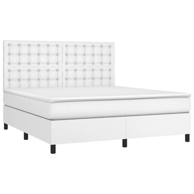 vidaXL Κρεβάτι Boxspring με Στρώμα & LED Λευκό 180x200 εκ. Συνθ. Δέρμα