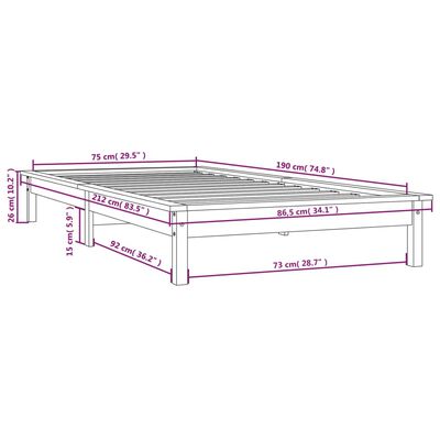 vidaXL Πλαίσιο Κρεβατιού Μελί 75x190 εκ. Ξύλο Πεύκου Small Single