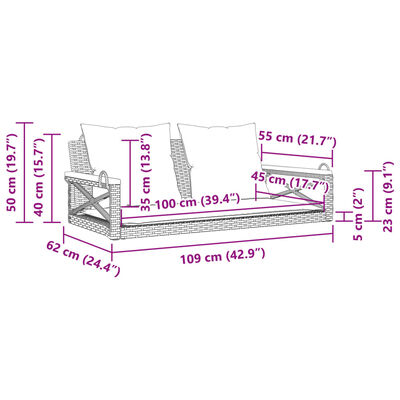 vidaXL Παγκάκι Κουνιστό Μπεζ 109x62x40εκ. Συνθετικό Ρατάν με Μαξιλάρια