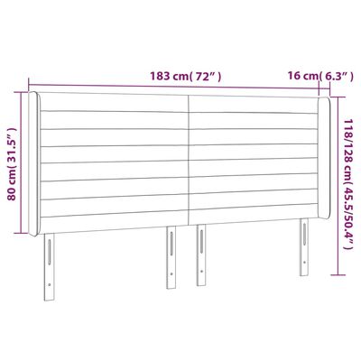 vidaXL Κεφαλάρι Κρεβατιού LED Σκούρο Γκρι 183x16x118/128εκ. Βελούδινο