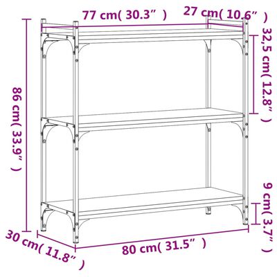 vidaXL Βιβλιοθήκη 3 Επιπέδων Καπνιστή Δρυς 80x30x86 εκ. Επεξεργ. Ξύλο