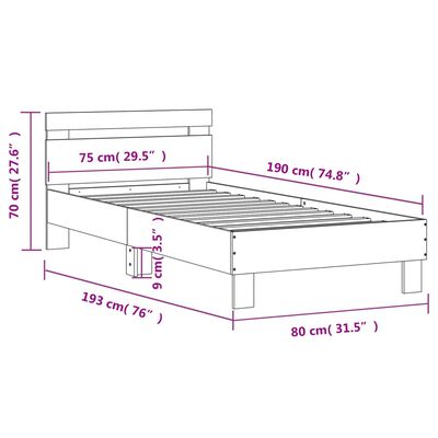 vidaXL Πλαίσιο Κρεβατιού με Κεφαλάρι και LED Καφέ δρυς 75 x 190 εκ.