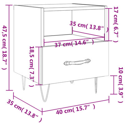 vidaXL Κομοδίνο Γκρι Σκυροδ. 40 x 35 x 47,5 εκ. από Επεξεργασμένο Ξύλο