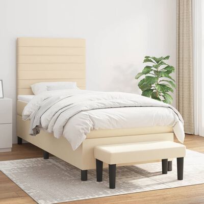 vidaXL Κρεβάτι Boxspring με Στρώμα Κρεμ 90x190 εκ.Υφασμάτινο