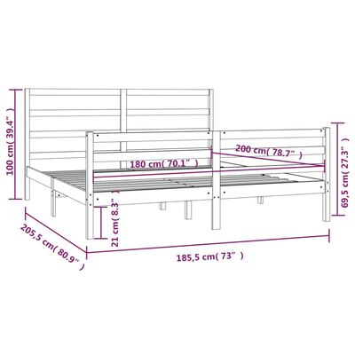 vidaXL Πλαίσιο Κρεβατιού Λευκό 180x200εκ. Μασίφ Ξύλο Πεύκου Super King