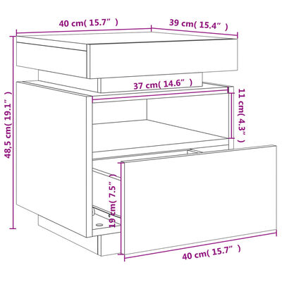 vidaXL Κομοδίνο με Φώτα LED Καπνιστή Δρυς 40 x 39 x 48,5 εκ.