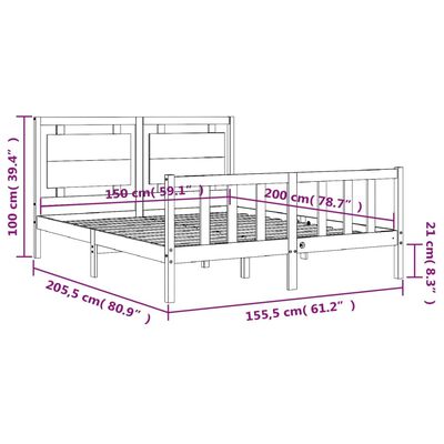 vidaXL Πλαίσιο Κρεβατιού με Κεφαλάρι Μελί Μασίφ Ξύλο King Size