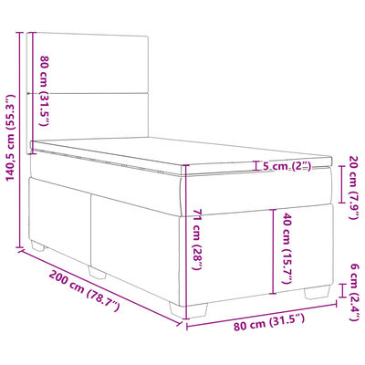 vidaXL Κρεβάτι Boxspring με Στρώμα Σκούρο Γκρι 80x200 εκ. Βελούδινο