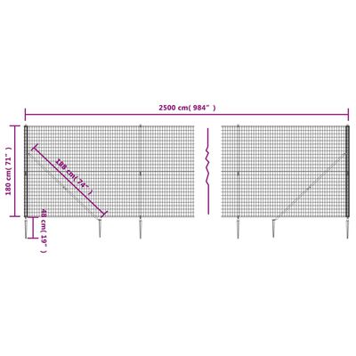 vidaXL Συρματόπλεγμα Περίφραξης Ανθρακί 1,8 x 25 μ. με Καρφωτές Βάσεις