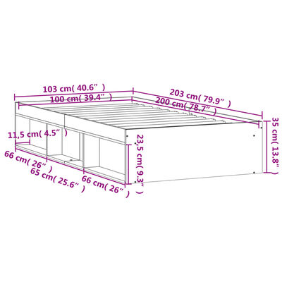 vidaXL Πλαίσιο Κρεβατιού Μαύρο 100 x 200 εκ.