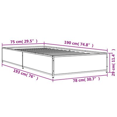 vidaXL Πλαίσιο Κρεβατιού Sonoma Δρυς 75 x 190 εκ. Επεξ. Ξύλο & Μέταλλο