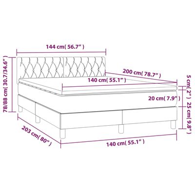 vidaXL Κρεβάτι Boxspring με Στρώμα & LED Μπλε 140x200 εκ. Υφασμάτινο