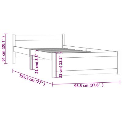 vidaXL Πλαίσιο Κρεβατιού Μελί 90 x 190 εκ. από Μασίφ Ξύλο Single