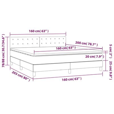 vidaXL Κρεβάτι Boxspring με Στρώμα Σκούρο Γκρι 160x200 εκ. Βελούδινο