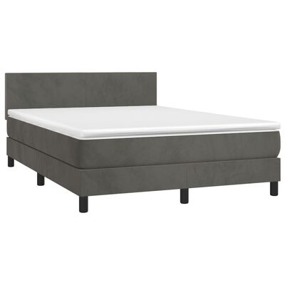 vidaXL Κρεβάτι Boxspring με Στρώμα & LED Σκ. Γκρι 140x190εκ. Βελούδινο