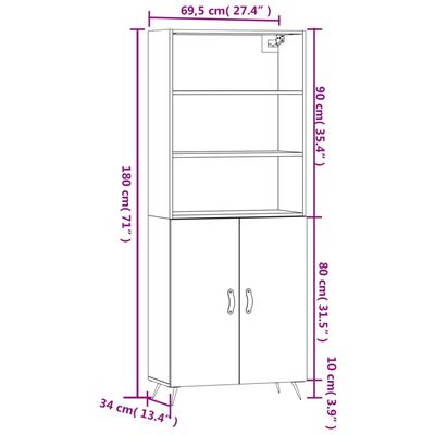 vidaXL Ντουλάπι Γκρι Σκυροδέματος 69,5x34x180 εκ. Επεξεργασμένο Ξύλο