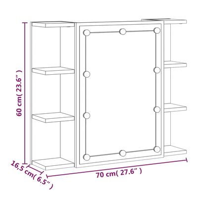 vidaXL Έπιπλο Καθρέπτη με LED Καπνιστή Δρυς 70 x 16,5 x 60 εκ.